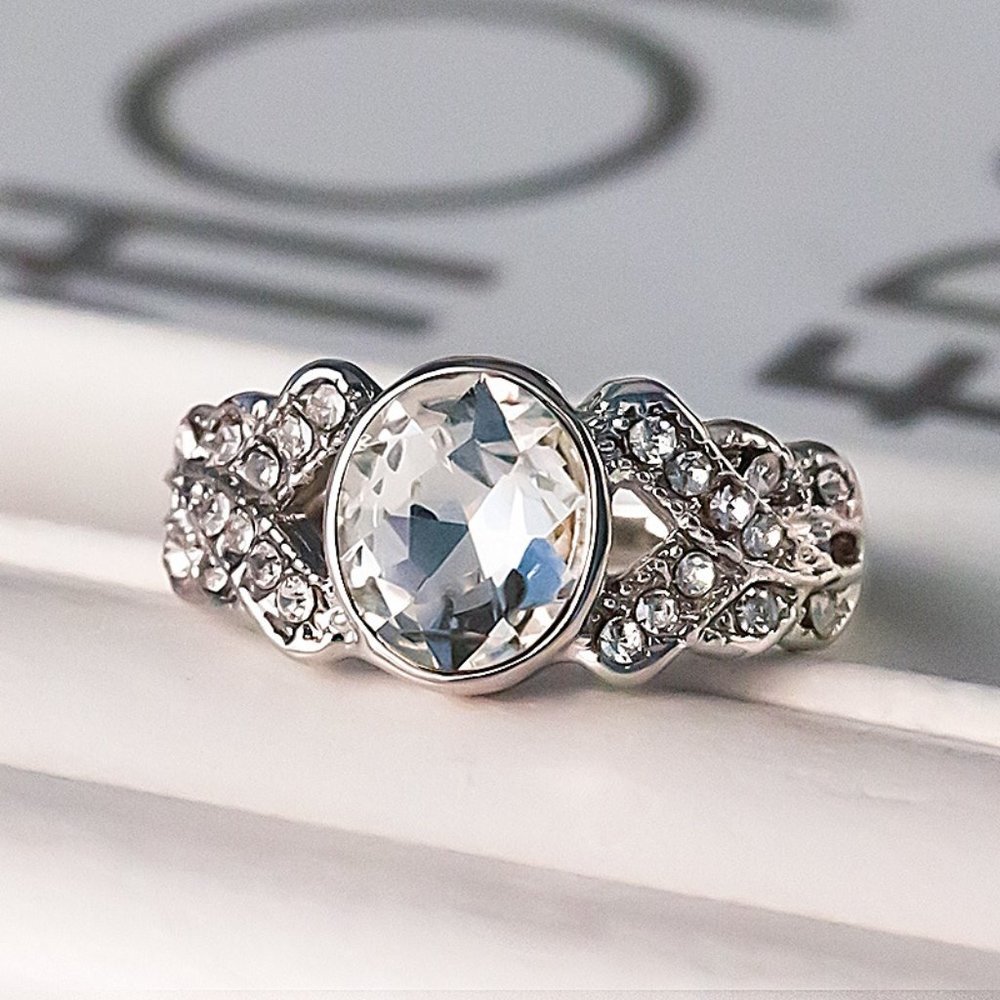 Engagement Oval Flower Pure Gemstone Zircon Rings for Women, EVGG1242